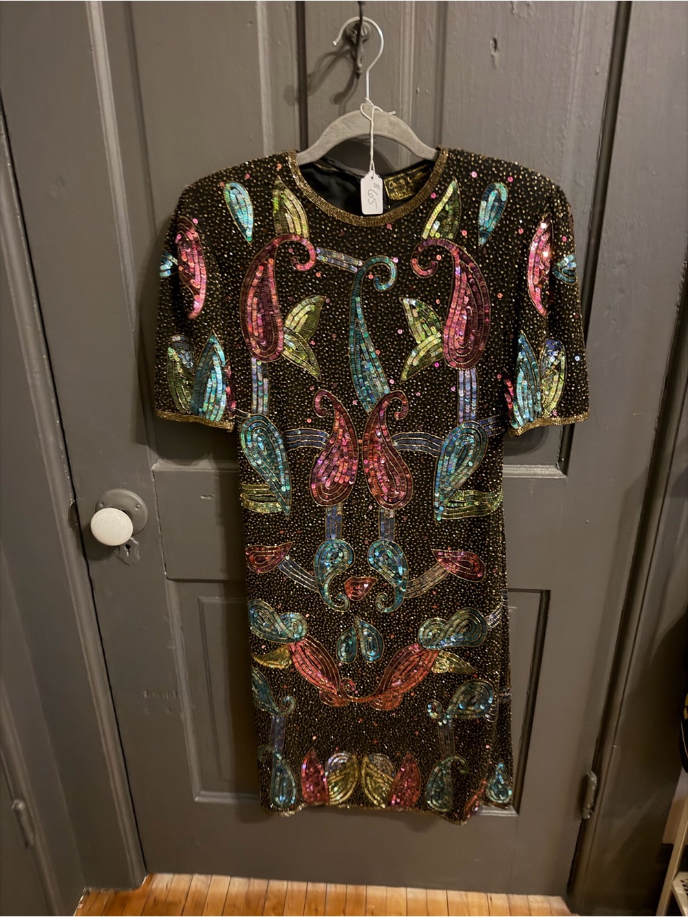 Embellished Black Cocktail Dress with Multicolor Sequin Design